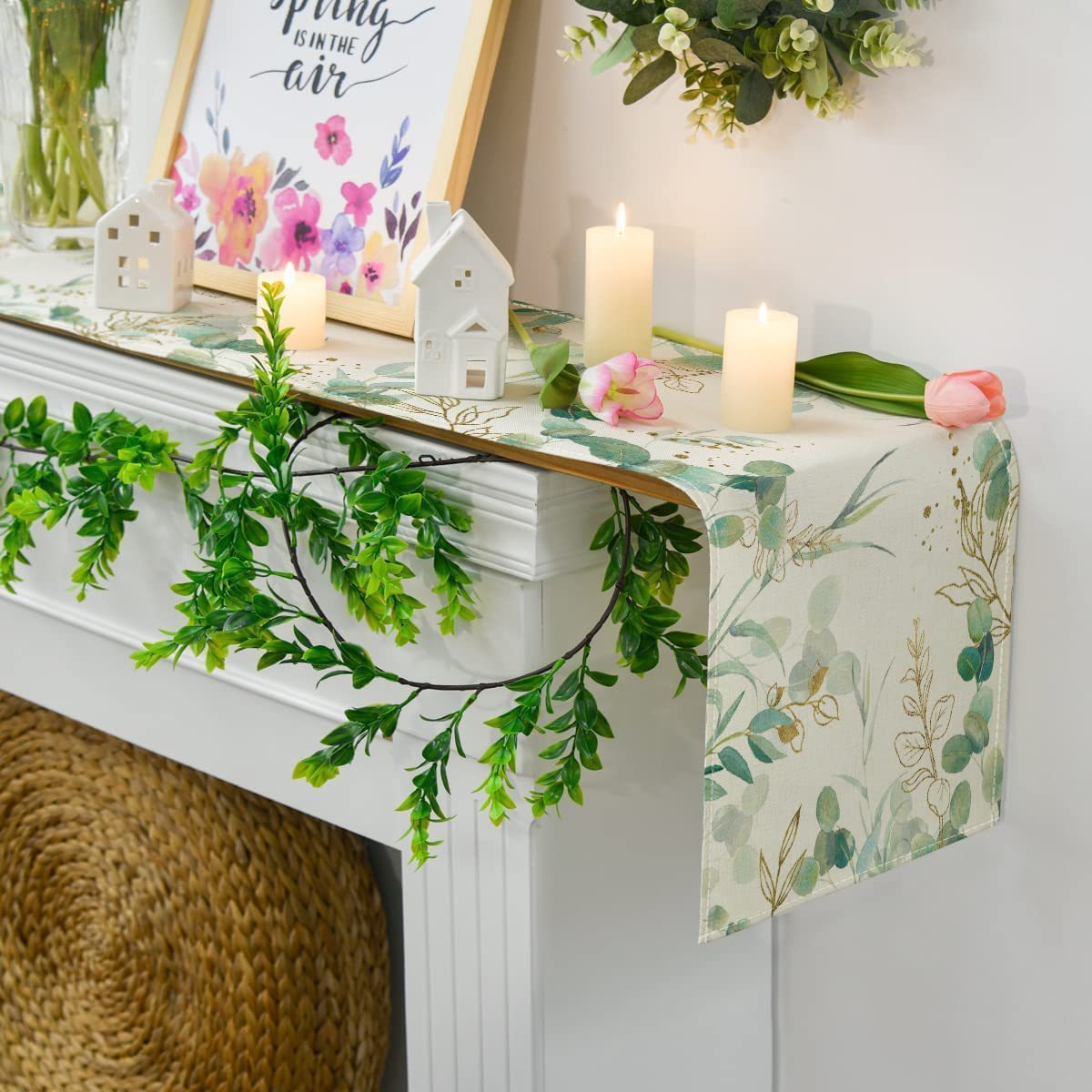 Plant Green Leaf Spring Atmosphere Linen Table Runner Table Towel