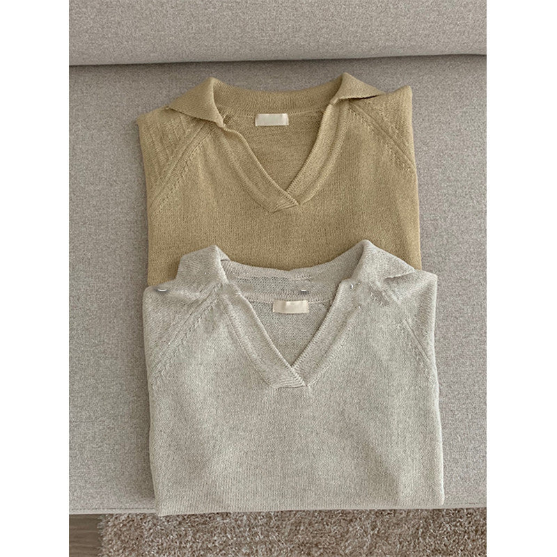 Ladies V-neck Short Sleeve Knit