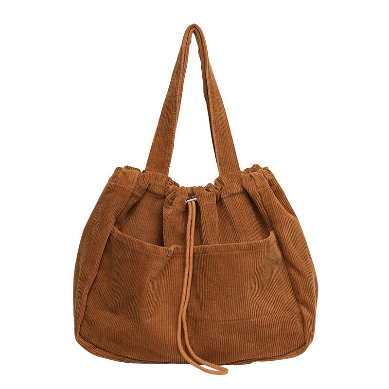 Ins Corduroy Shoulder Bags Drawstring Multi-pocket Handbag Women Bag