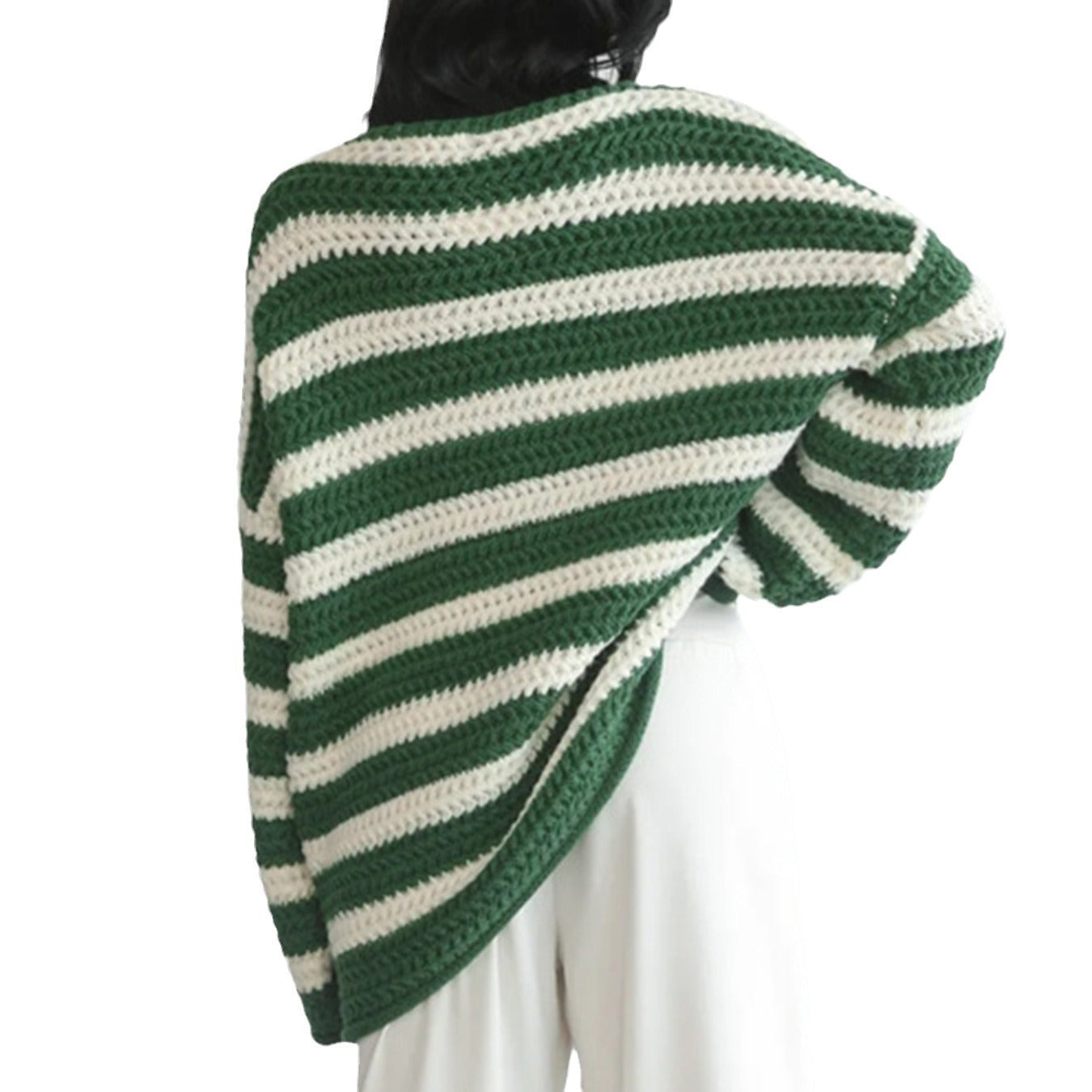 Women's Loose Off Shoulder Striped Long-sleeved Sweater