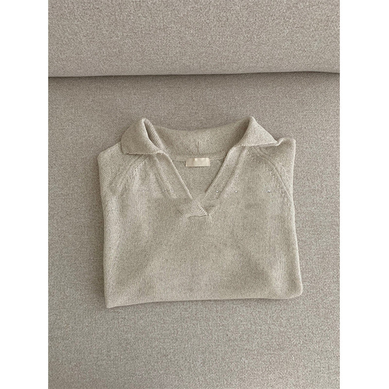 Ladies V-neck Short Sleeve Knit