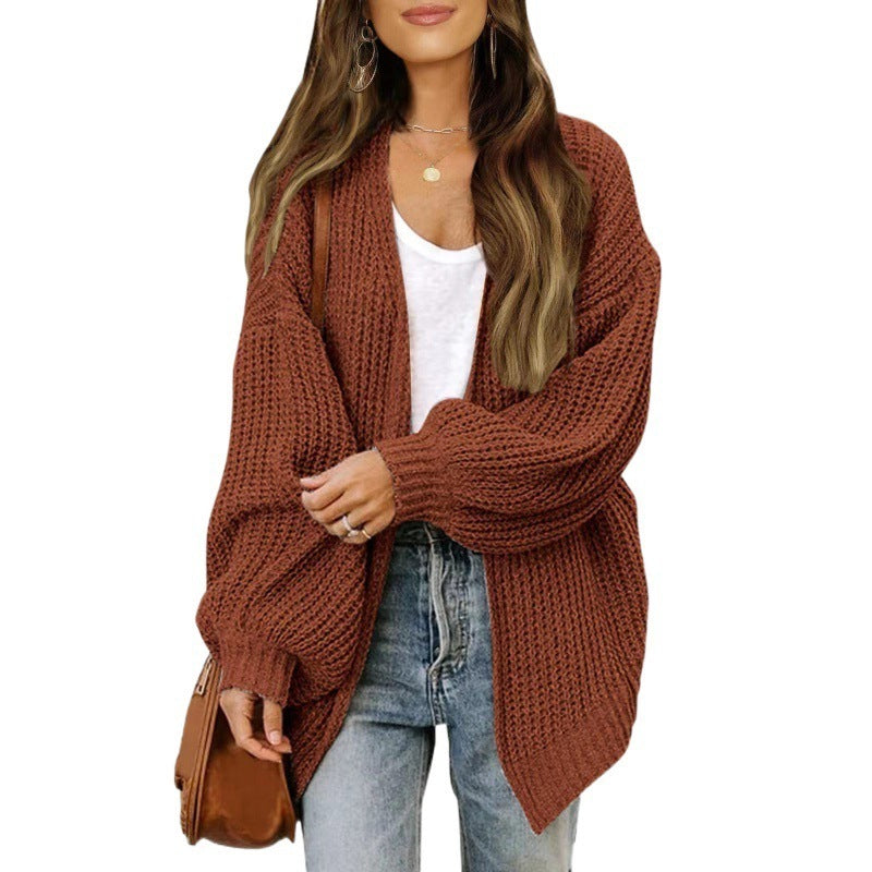 Loose Retro Sweater Coat Women's Mid-length Knitted Cardigan