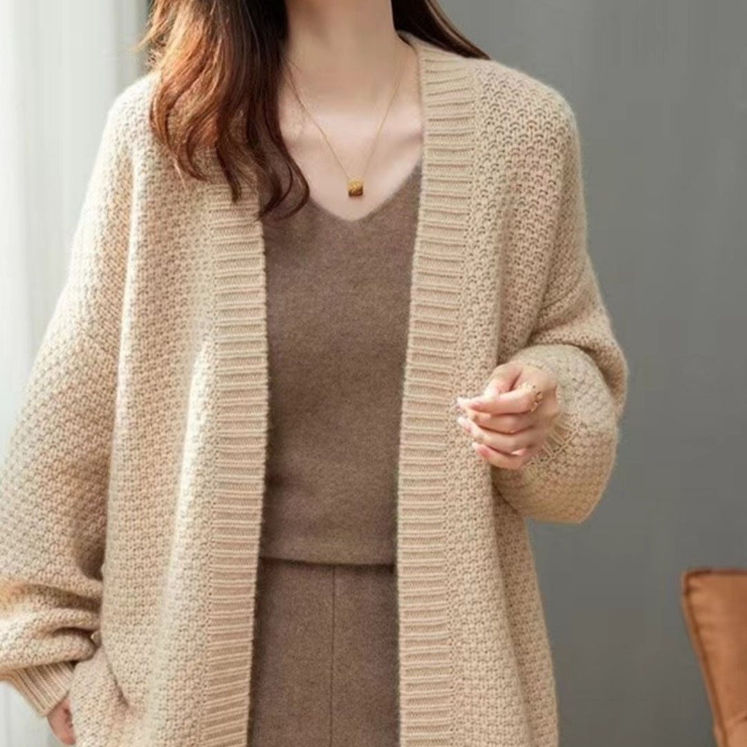 French Retro Mid-length Coat Loose Commute Style Women's Knitted Cardigan